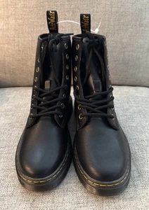 Dr. Martens Zavala Combat Boots Black Leather 8 Eye Lace Up Women Size 7 Men 6 - Picture 1 of 8