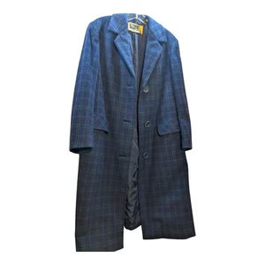 Elegant Navy/Green Plaid Vintage Wool Top Coat PACY, France Size 42/8 US - Picture 1 of 8