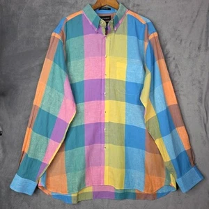 Camisa informal de vestir multicolor a rayas de lino XXL de Paul Fredrick para hombre - Imagen 1 de 14