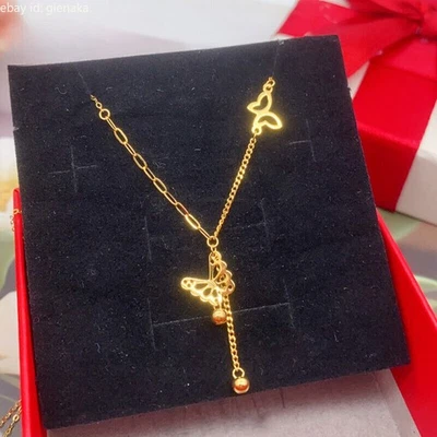 Collar de eslabones de cadena O mariposa Au750 puro oro amarillo sólido de 18 quilates 17,7 pulgadas para mujer Foto 1 de 4