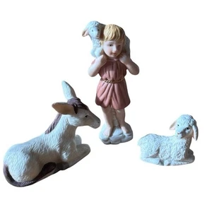 Vintage Lofton Ceramic Nativity Figurine Set: Shepard Boy, Lamb, & Donkey 1995 - Photo 1/11