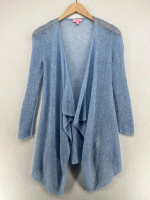 Suéter LILLY PULITZER XS 100% Cachemira Tejido Abierto Drapeado Cascada Cárdigan Azul Foto 1 de 4