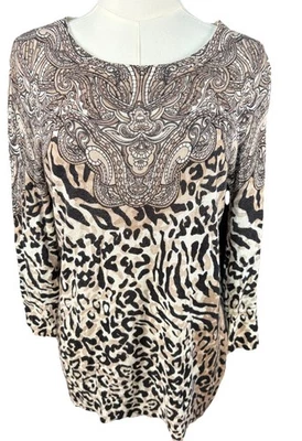 Camisa Dana Buchman Paisley Manga 3/4 Suéter Blusa Estampado Animal Top Mujer M Foto 1 de 4