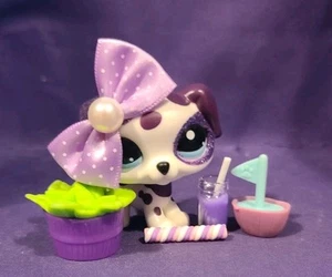 Autentico cane dalmata Littles Pet Shop LPS bianco viola glitter #2136 occhi a pois - Foto 1 di 8