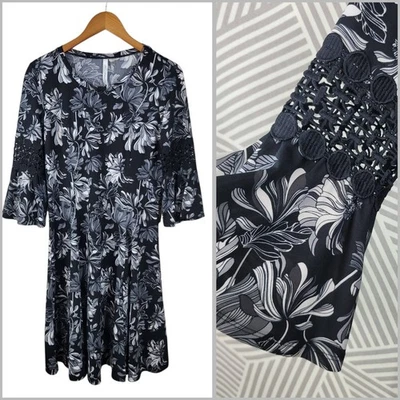 NY Collection Floral Dress Plus size Small Crochet Bell Sleeve Stretchy Party - Image 1 of 4