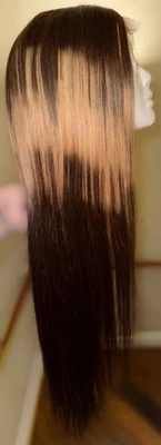 Preciosa peluca frontal de 30 pulgadas, cabello humano, marrón chocolate con luces medias rubias, encaje Foto 1 de 4