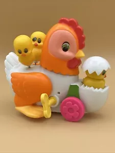 Vtg 70’s Charlie Chick Wind Up Chicken & Egg Rolls Forward Chicks Spin & Chirp - Picture 1 of 11