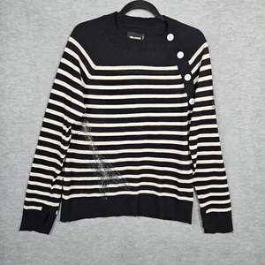 ZADIG & VOLTAIRE Reglis Bis Striped distressed Ribbed-knit Cashmere Sweater Sz M - Picture 1 of 13