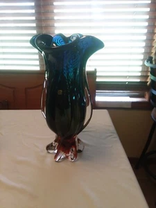 EGERMANN 13" ART GLASS VASE SIGNED PLUS LABEL SPECTACULAR COLORS. - Picture 1 of 8