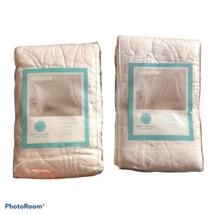 Martha Stewart White Cotton Damask Scroll Trace Pair Standard Pillow Shams NIP - Picture 1 of 6