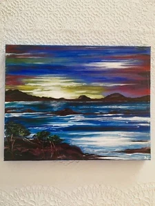 GENUINE PAINTING Home decor. NORWAY . NO PRINTS . CANVAS 9,5", AKRYLIC. - Picture 1 of 2