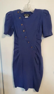 Vestido vaina vintage años 90 Petite Jazz azul real con botones talla 6 Foto 1 de 4