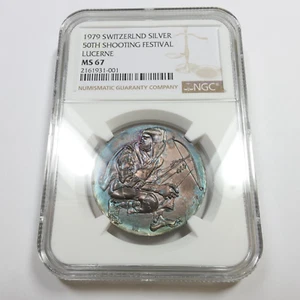 1979 NGC MS67 - Switzerland Silver 50th Shooting Festival Lucerne Medal #54399A - Picture 1 of 5