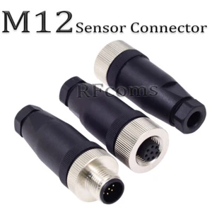 M12 Sensor Connector 8P 8Pin Male Female A Code Straight Waterproof Adapter Plug - Picture 1 of 14