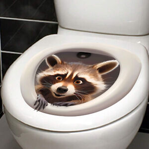 Water Resistant Toilet Lid Sticker Toilet Seat Decals 3D Raccoon Toilet Sticker