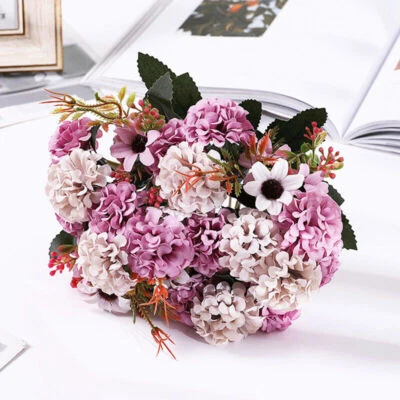 Ramo de flores de rosas artificiales ramo de plantas falsas boda fiesta decoración del hogar Navidad Foto 1 de 4