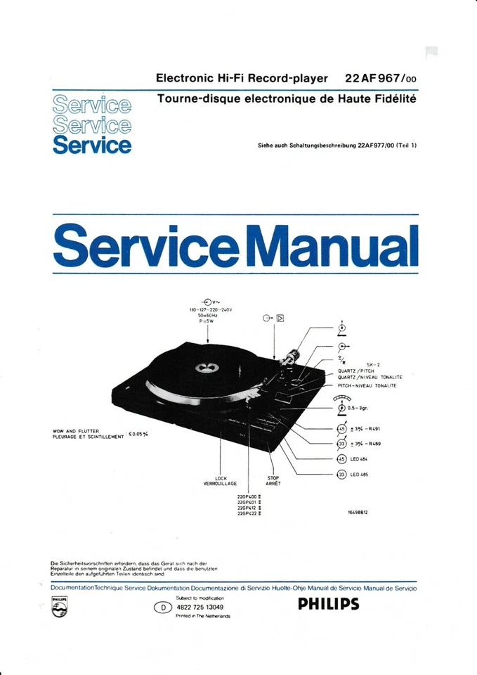 Manuale Di Servizio Per Philips 22 AF 967 - Immagine 1 di 1