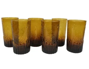 Anthropologie Bicchiere in Vetro Ambrato Fleur De Lis 6 1/4" Alto 20 Oz - Set di 6 - Foto 1 di 9