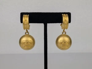 Vtg Givenchy Dangle Round Button Hoop Clip On Earrings 4G Logo Runway WOW - Picture 1 of 16