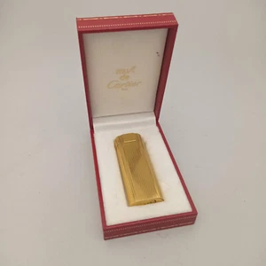 CARTIER MUST DE CARTIER GOLD PLATED GAS POCKET LIGHTER VINTAGE BOXED RARE - Picture 1 of 9
