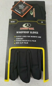Mossy Oak WindProof Black Gloves Fleece Lined Padded Knuckles Non Slip Palm Sz.M - Picture 1 of 11