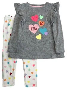 Toddler Girls Colorful Gray Hugs & Hearts Valentines Day Outfit Pants & Top - Picture 1 of 2