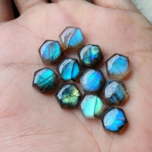 Natural Labradorite Cabochon Hexagon Shape Flat Back Gemstone Wholesale Lot - Picture 1 of 12