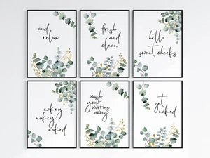 Bathroom Quote Wall Prints Eucalyptus Leaves Nature Inspired Wall Art - Picture 1 of 37