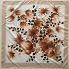 §§ A Peach & Brown Flower Design 34 Inch Square Vintage Scarf By Gina Renoir