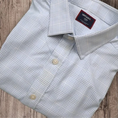 Рубашка на пуговицах UNTUCKit Lrg Slim Fit Stewart Performance белая синяя клетчатая  - Изображение 1 из 4