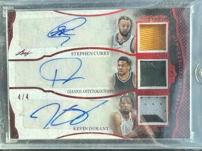 STEPH CURRY, GIANNIS ANTETOKOUNMPO, KEVIN DURANT Triple Juego Usado Parche 4/4 Automático Foto 1 de 2