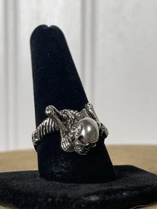ANELLO biker scheletro avvolgente argento 925 TESCHIO (TAGLIA 10) gotico punk rocker - Foto 1 di 11