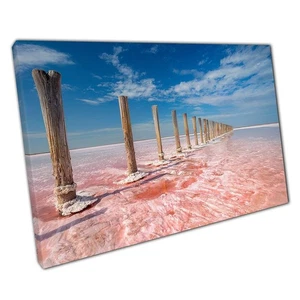 Rosa Salzsee Leinwandbild Blauer Himmel Wandbild für Home Office Dekor - Bild 1 von 10