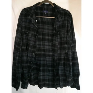 GEORGE Men's Plaid Flannel Button Up Shirt Size 2XL Black Gray Long Sleeve - Picture 1 of 3