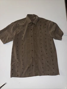 Tommy Bahama Knopfleiste Herren groß bestickt Tiki braun 100 % Seide - Bild 1 von 11