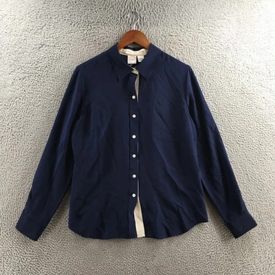 Camisa Isaac Mizrahi para mujer grande azul marino abotonada manga larga seda top Foto 1 de 4