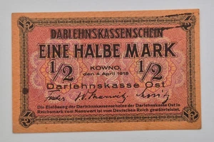 Germany Occupation of Lithuania Kowno 1/2 MARK 1918 BANKNOTE - Picture 1 of 2
