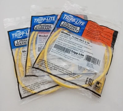 Lot of 3 Tripp Lite 3FT RJ45 Male Cat6 Gigabit Molded Patch Cable - Yellow - New - Image 1 of 3
