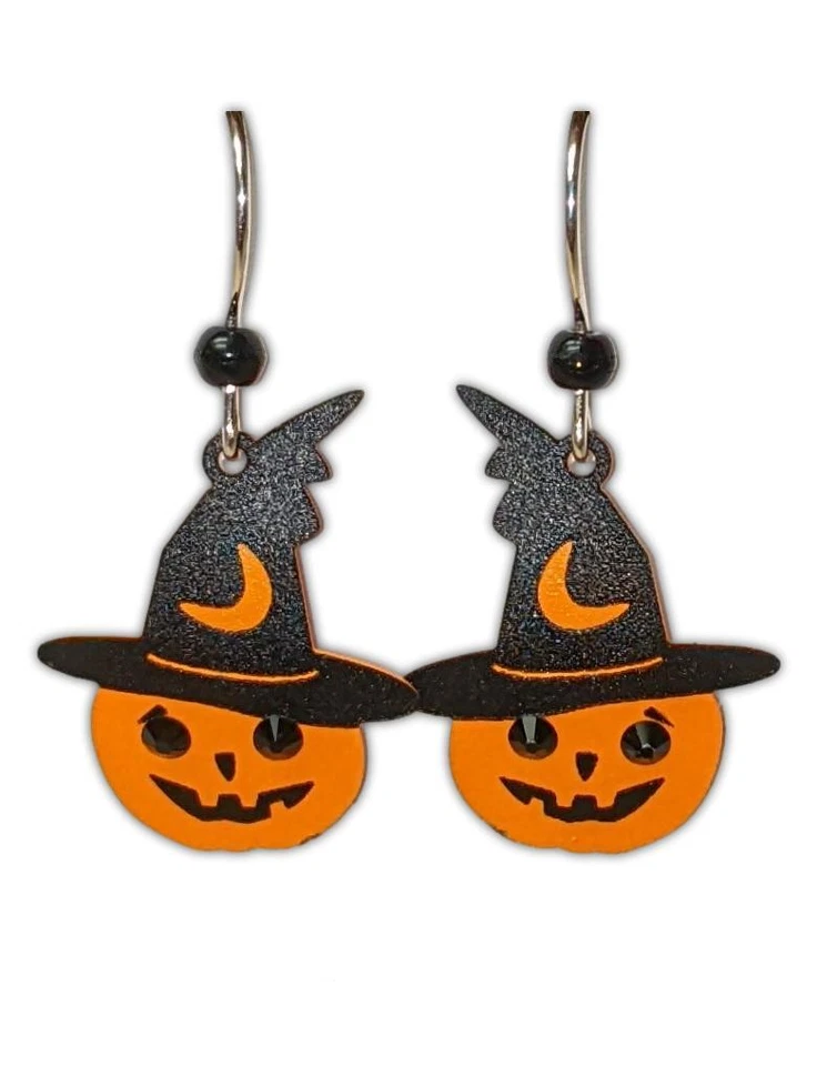 JACK O' LANTERN en sombrero de bruja Halloween pendientes hipoalergénicos, por Sienna Sky Foto 1 de 1