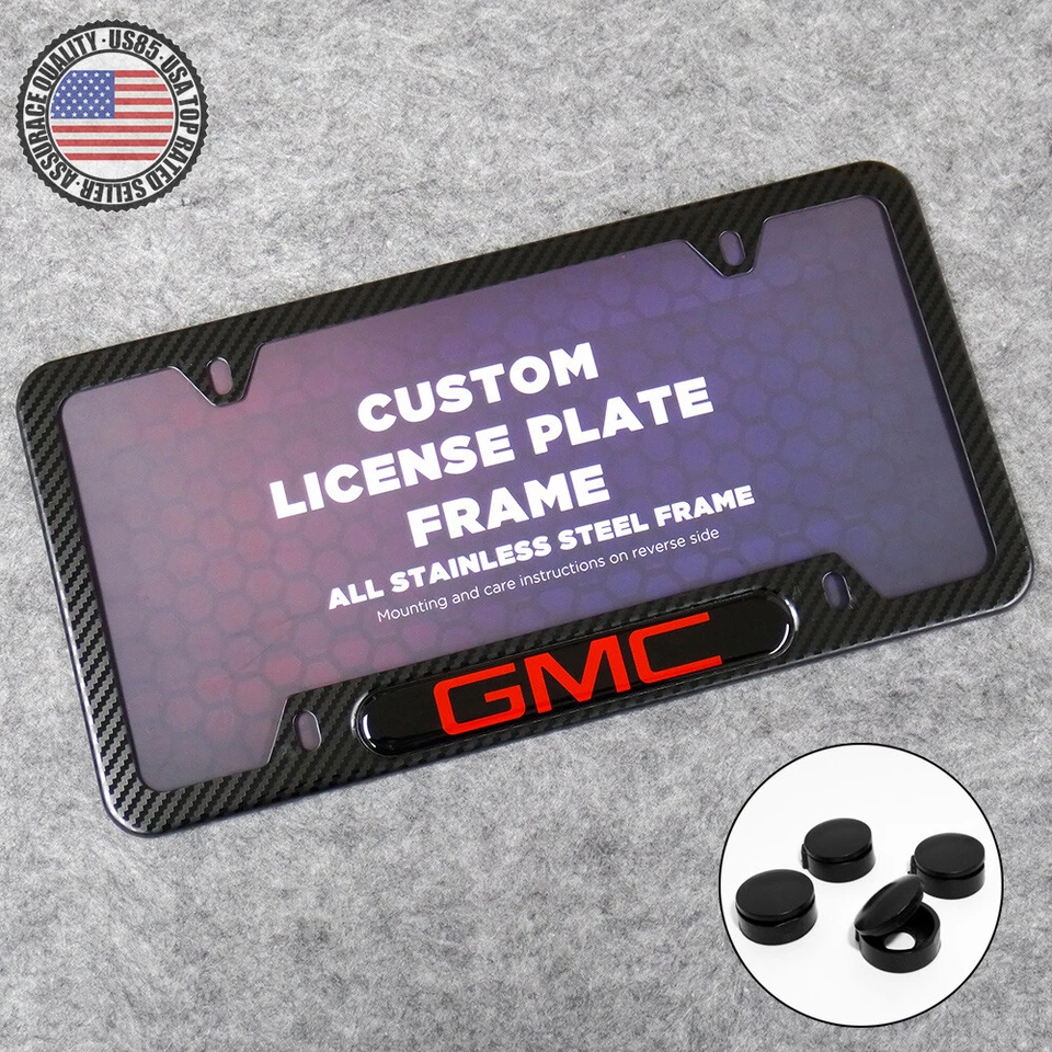 Soporte de cubierta de marco de matrícula con textura de fibra de carbono delantero o trasero para GMC regalo Foto 1 de 4