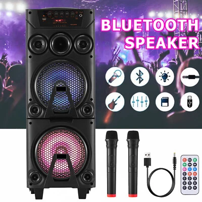 Portable Party Speaker Bluetooth 600W Big Rechargeable Outdoor DJ System w 2 Mic - Image 1 of 4