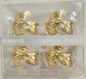 Napkin Ring Holders Gold Leaves Set of 4 NEW In Box Fall Autumn Kirkland - Bild 1 von 11