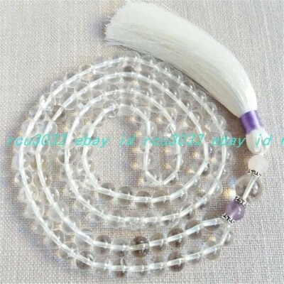 Collar Mala Budista Tíbet 6-10mm Piedras Preciosas Redondas Cuarzo Transparente 108 Cuentas de Oración Foto 1 de 4