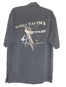 Tommy Bahama Casting Agent Black Silk Jaquard Short Sleeve Hawaiian Camp Sz Lg - Bild 1 von 4