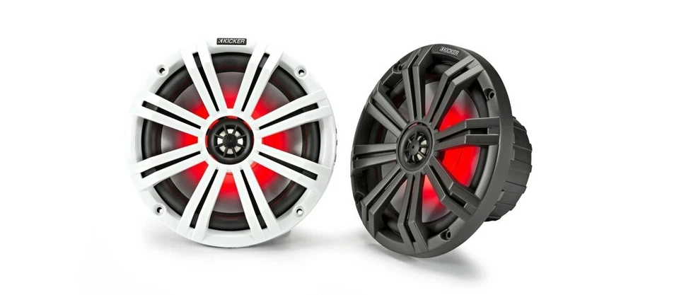Kicker 45KM84L 8" full-range marine Audio Power speakers with LED lighting NEW - Image 1 of 4