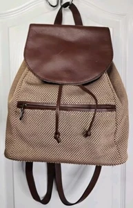 L.L. Bean Mini Zaino Borsa Tweed con Bordo in Pelle Coulisse Borsa a Secchiello - Foto 1 di 15