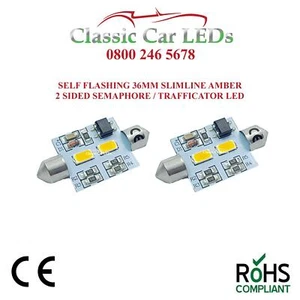 2 12v Self Flashing 36mm Semaphore Trafficator Amber LED Slimline Lucas SF80 256 - Picture 1 of 1