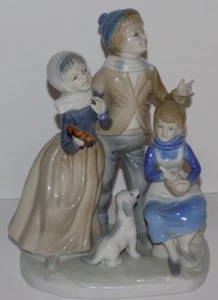 Lladro Style Porcelain Figure Musician Kids With Dog - Picture 1 of 11