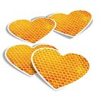 4x Heart Stickers - Honey Bee Beehive Honeycomb #3795