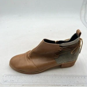 Brown Round Toe Stacked Low Chunky Heel Side Zipper Ankle Boots With Lace Up - Picture 1 of 7